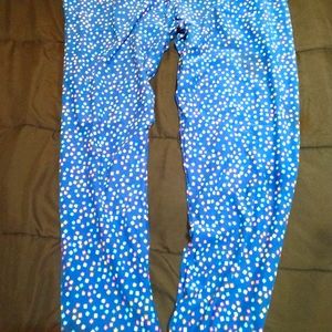 LuLaRoe TC2 blue leggings with multiple colors of tiny shapes